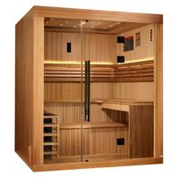 Load image into Gallery viewer, Golden Designs 2025 Updated "Osla Edition" GDI-7689-02 6 Person Traditional Sauna - Canadian Red Cedar Interior and Pacific Premium Clear Cedar Exterior
