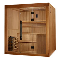 Load image into Gallery viewer, Golden Designs 2025 Updated "Osla Edition" GDI-7689-02 6 Person Traditional Sauna - Canadian Red Cedar Interior and Pacific Premium Clear Cedar Exterior
