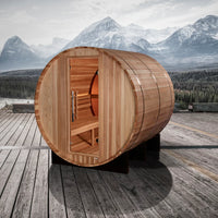 Load image into Gallery viewer, Golden Designs "Zurich" 4 Person Barrel GDI-B024-01 with Bronze Privacy View Traditional Sauna
