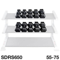 Load image into Gallery viewer, Body Solid 55-75 lb. Rubber Hex Dumbbell Set (SDRS650)
