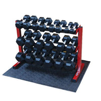 Load image into Gallery viewer, Body-Solid 5-50 lb. Rubber Dumbbell Package with Best Fitness Rack &amp; Floor Mat
